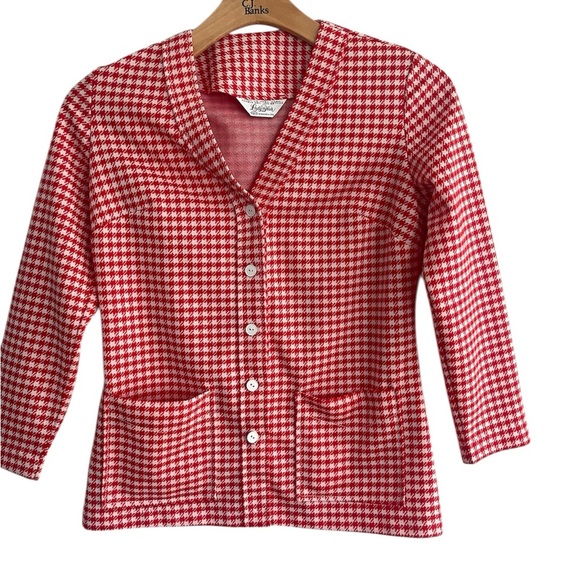 Tops - Vintage Red & White Houndstooth Cardigan